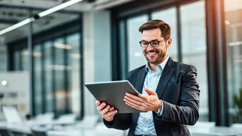 Contador profesional analiza datos con confianza digital