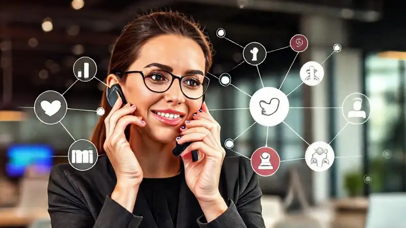 Mujer profesional comunicándose en entorno moderno