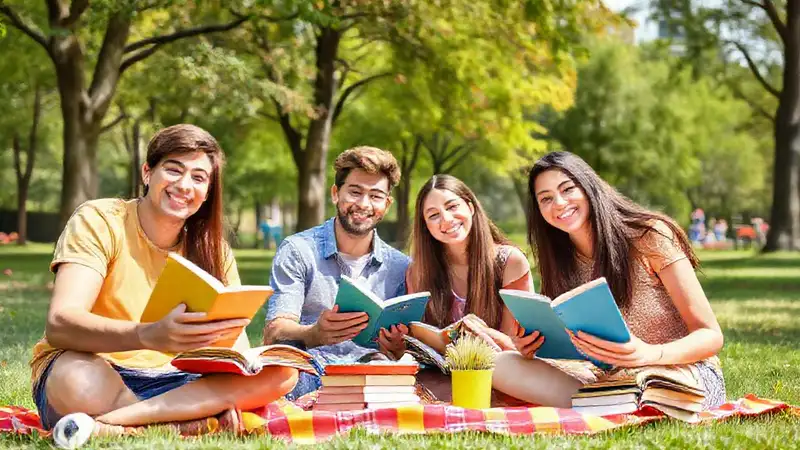 Estudiantes felices disfrutando en el parque