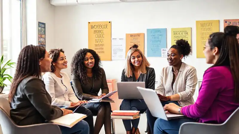 Trabajadores sociales colaboran en oficina moderna