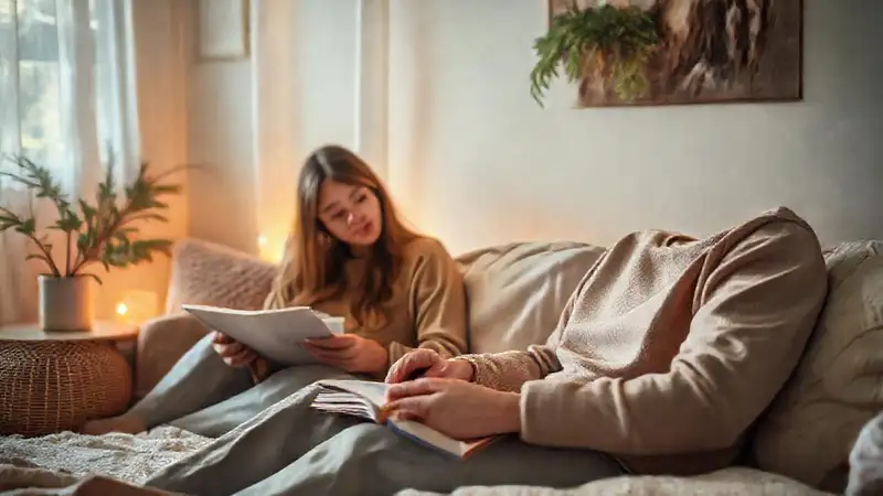 Estudiante tranquilo en un ambiente acogedor