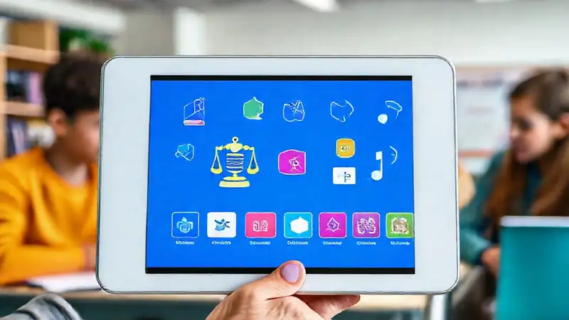 Tablet digital con símbolos y recursos educativos