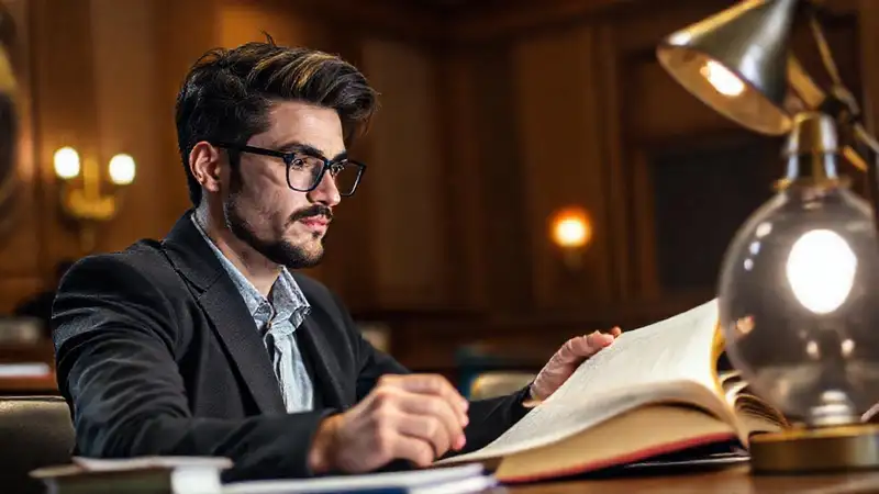 Estudiante estudia leyes con confianza y enfoque