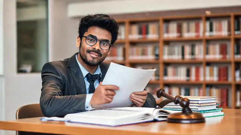 Estudiante de derecho en oficina moderna