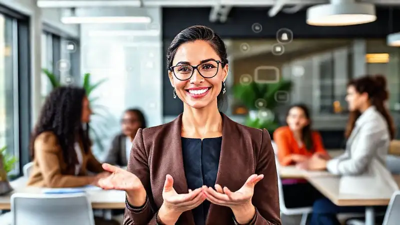 Mujer profesional inspira éxito en equipo moderno