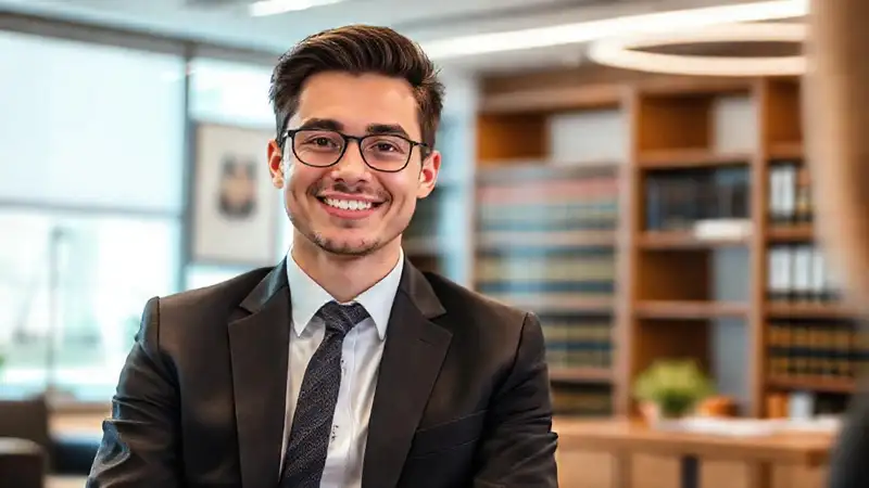 Entrevista profesional, joven confiado, oficina moderna