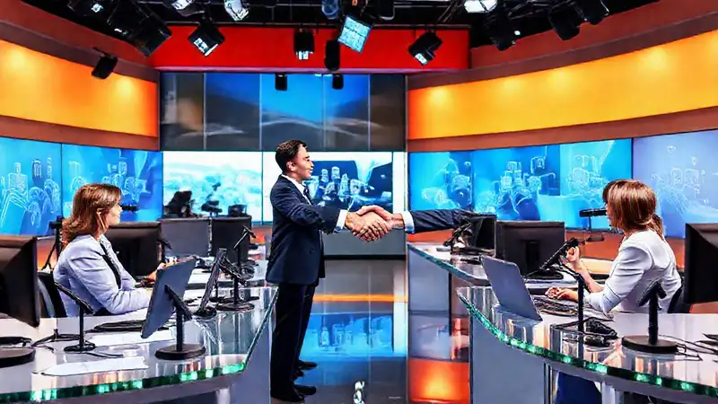 Gente de negocios y periodistas colaborando