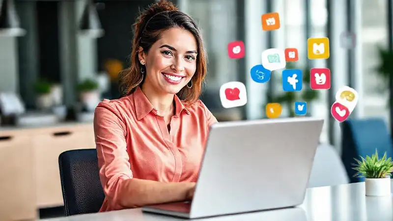 Mujer profesional sonriendo en oficina moderna