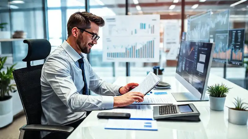 Contador profesional en oficina moderna y vibrante