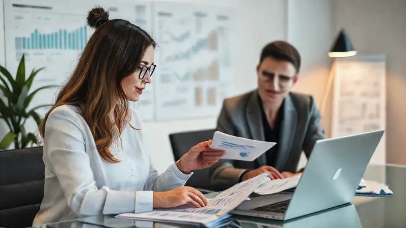 Profesional revisa finanzas y documentos financieros