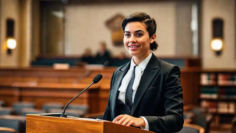 Estudiante de derecho confiado en su discurso