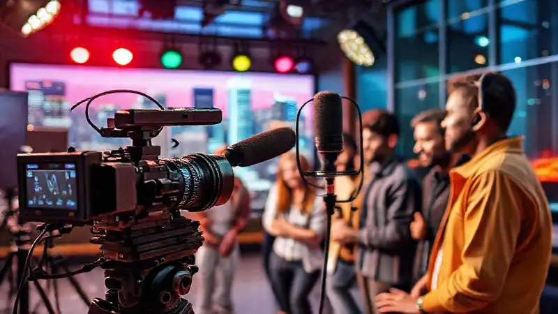 Equipo audiovisual en estudio moderno y creativo