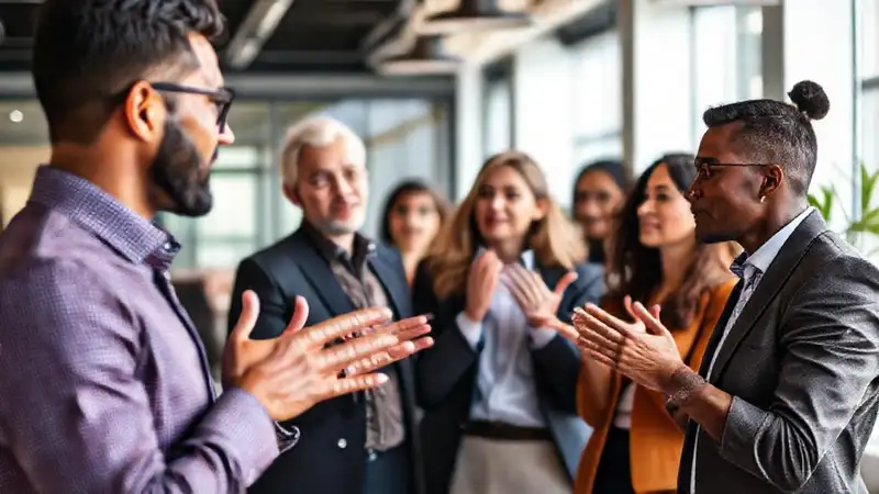 Consejos de comunicación y gestos en oficina moderna
