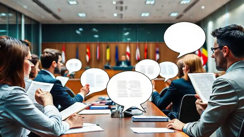 Escena de interpretación en un entorno legal multilingüe