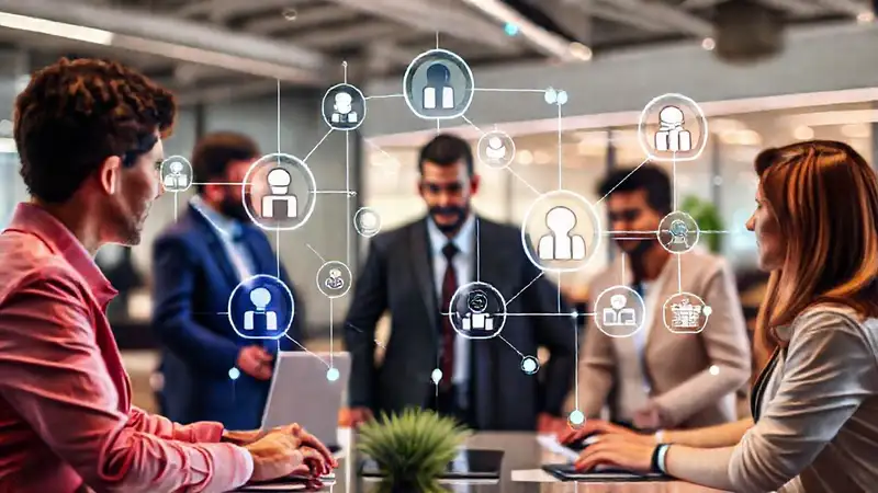 Iconos digitales, colaboración moderna y tecnología