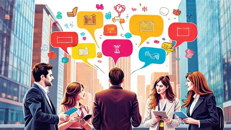 Profesionales discutiendo marketing en entorno urbano