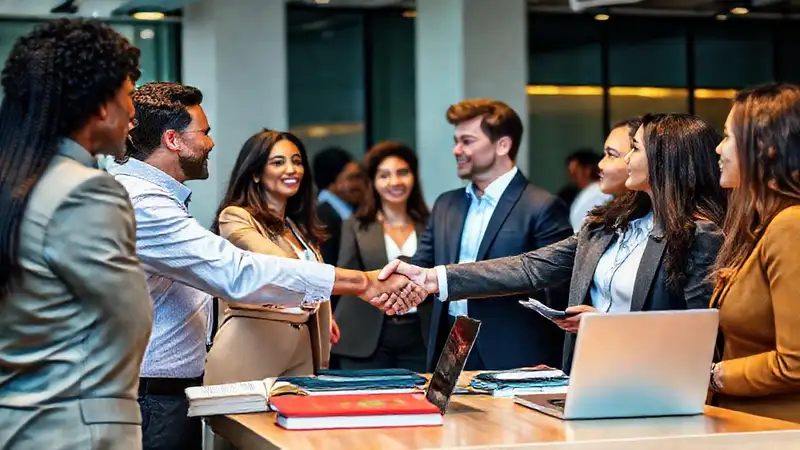 Evento profesional diverso con colaboración y networking