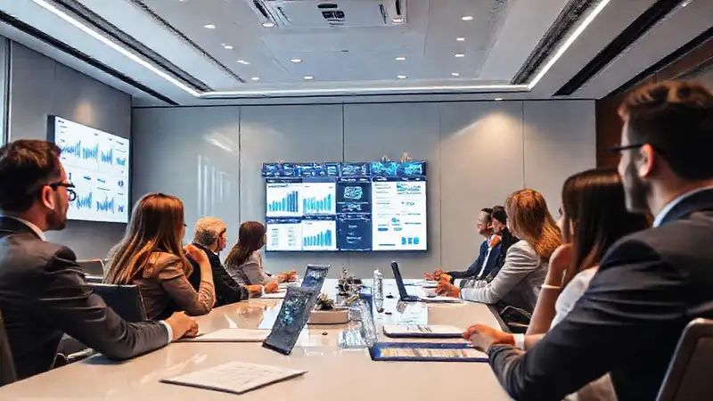 Reunión profesional con gráficos y participación activa