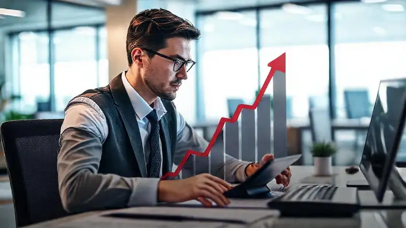 Contador analizando gráficos en oficina moderna