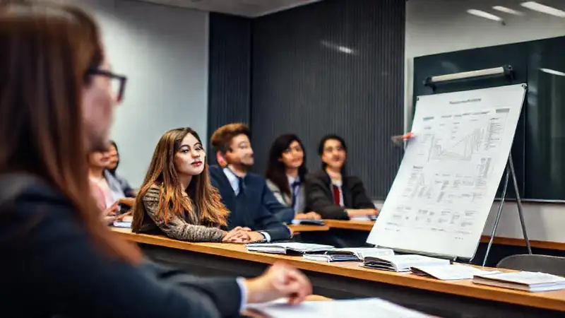 Estudiantes atentos en una clase de derecho