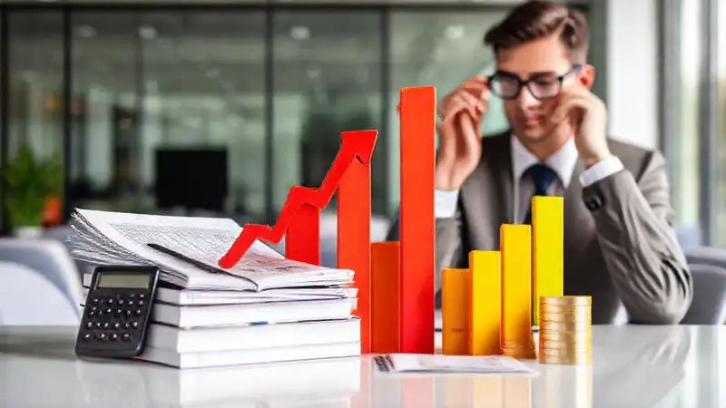 Herramientas financieras y análisis en oficina moderna