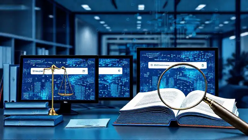 Escenarios digitales y judiciales en tonos azules