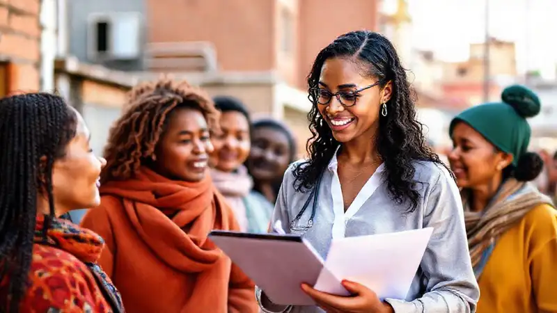 Trabajadora social ética y empática en comunidad