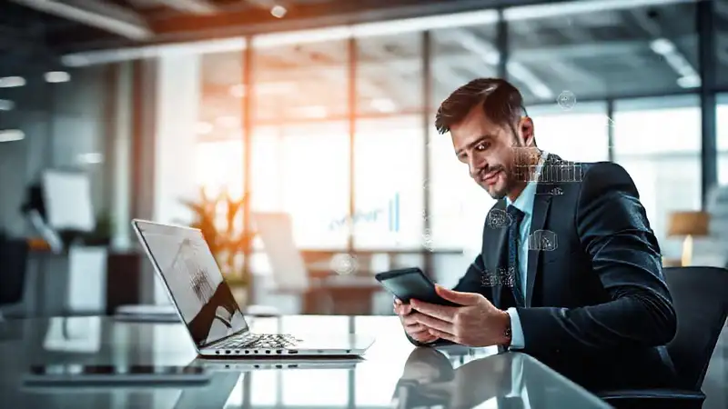 Espacio moderno de contabilidad con tecnología digital