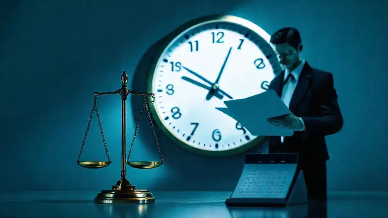Reloj, balanza y abogado con calendario