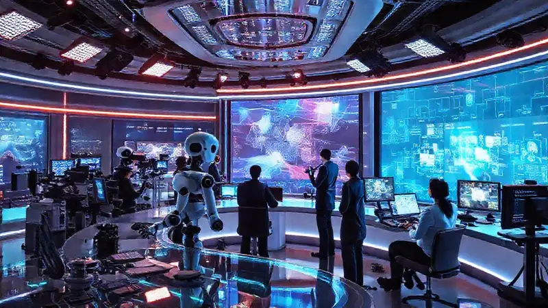 Periodismo futurista con IA y tecnología avanzada