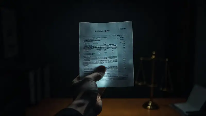 Mano con documento financiero confidencial iluminado