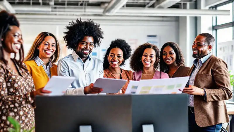 Profesionales diversos colaborando en oficina moderna