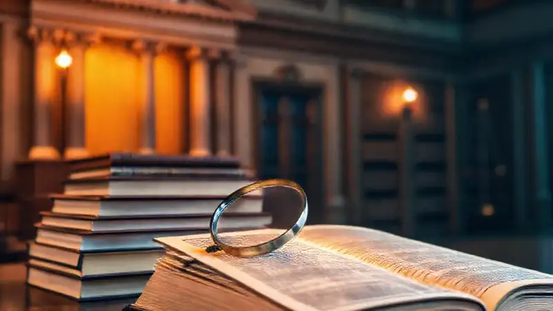Escenario legal con libros y ambiente profesional