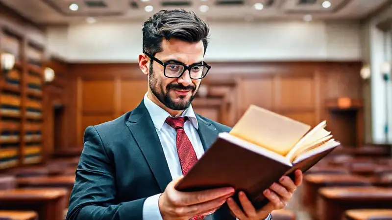 Abogado confiado revisando documentos en oficina moderna