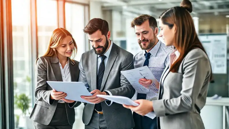 Equipo diverso colaborando en entorno digital y profesional