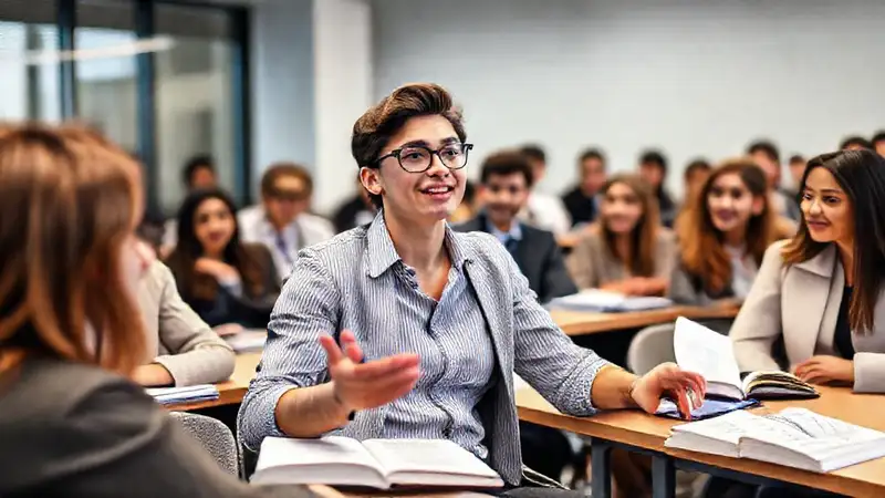 Estudiante participa activamente en clase de derecho