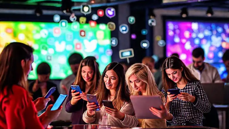 Íconos sociales, personas conectadas y creativas