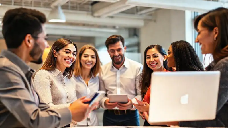 Equipo profesional colaborando en oficina moderna
