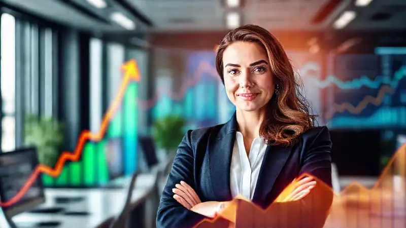 Mujer profesional segura con gráficos positivos