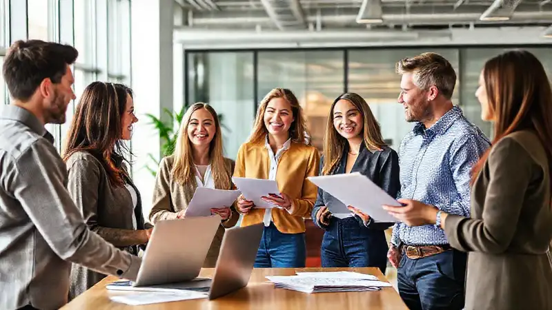 Profesionales colaboran en oficina moderna y amigable
