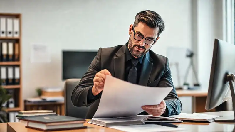 Abogado profesional revisa documentos en oficina
