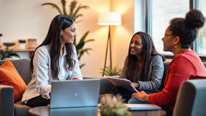 Trabajadora social entrevista en entorno acogedor