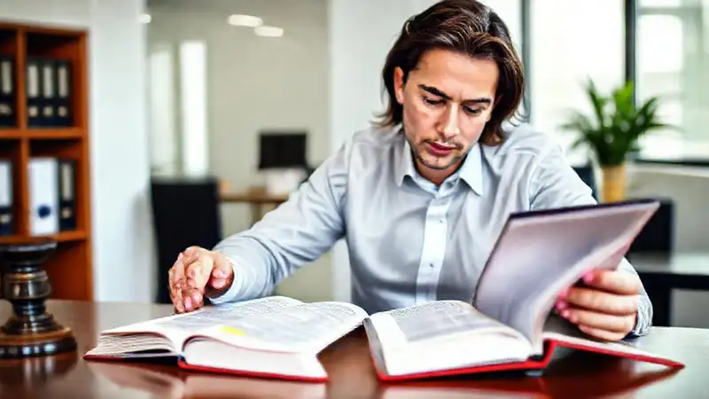 Persona leyendo con libros y tablet en oficina