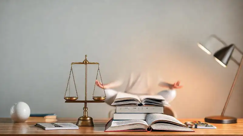 Escenario tranquilo con balanzas y libros jurídicos