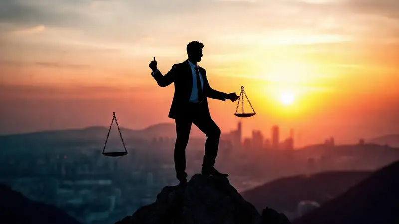 Balanzas legales en cumbre inspiradora y vibrante