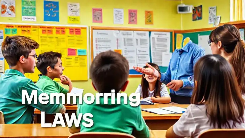 Estudiantes memorizan leyes en aula colorida
