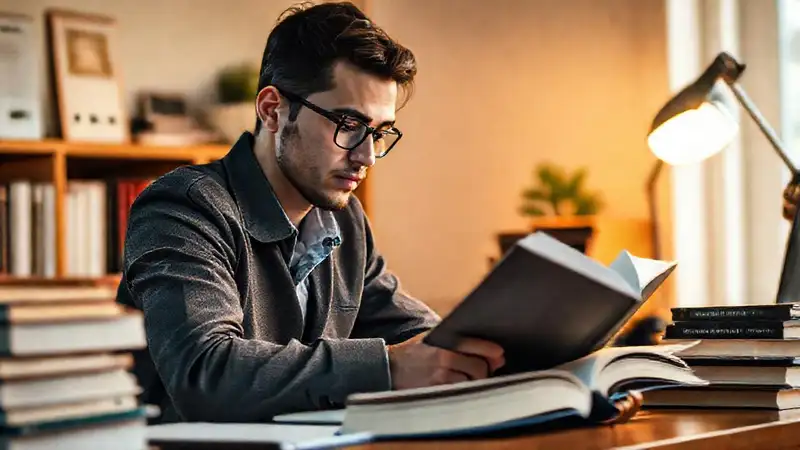 Estudiante dedicado en un espacio ordenado y cálido