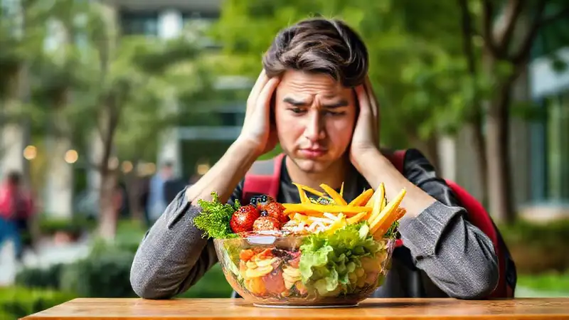 Estudiante universitario disfruta comida saludable motivadora
