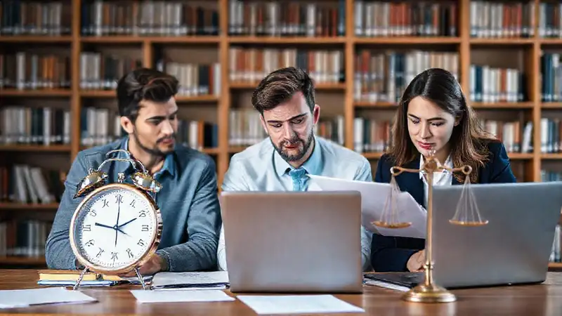 Estudiantes de derecho en ambiente de estudio tranquilo