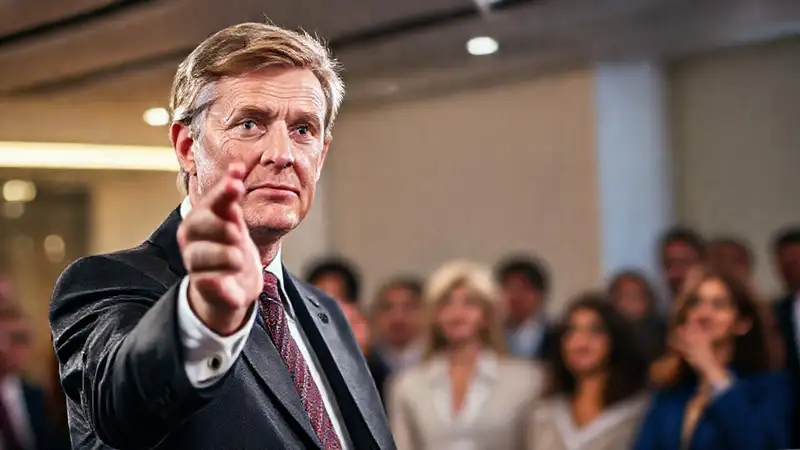 Político confiado inspira con contacto visual directo
